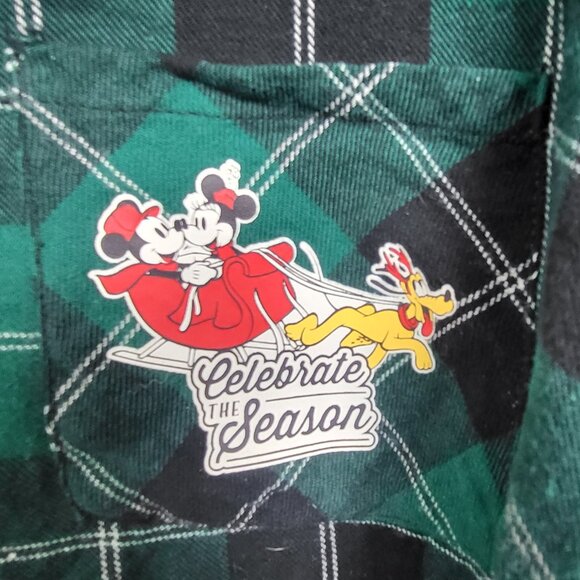 Disney long-sleeve green plaid Christmas button up ladies shirt with Pluto 2X - Picture 2 of 8
